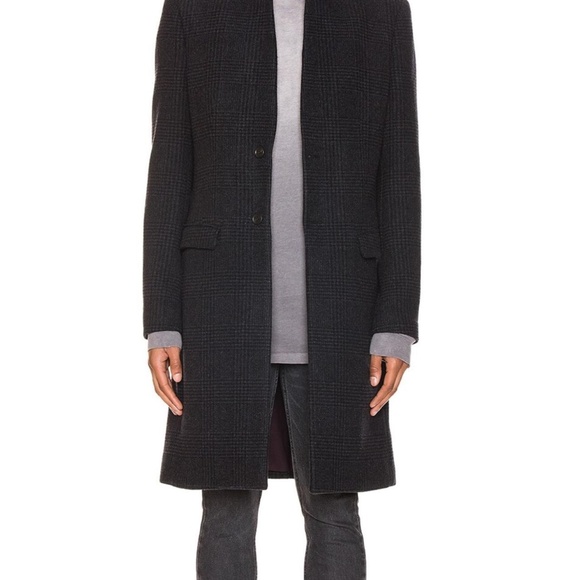 Men’s AllSaints Burge Coat in Black and Charcoal Plaid-Size 40 - Picture 1 of 4